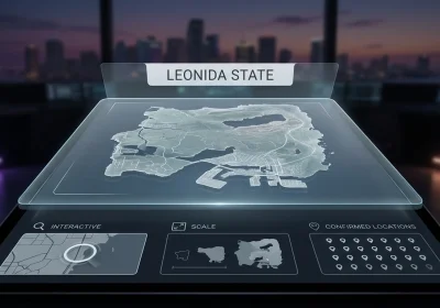 Alt Text GTA 6 map guide showing Leonida and its six officially named destinations