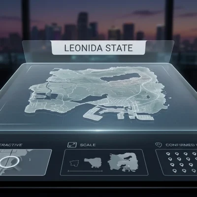 Alt Text GTA 6 map guide showing Leonida and its six officially named destinations