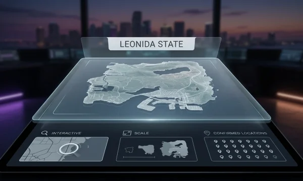 Alt Text GTA 6 map guide showing Leonida and its six officially named destinations
